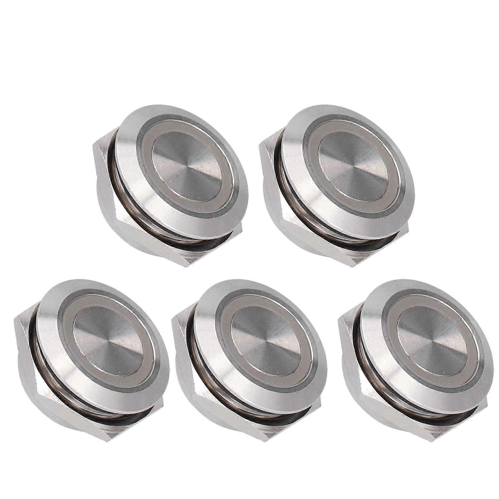 5Pcs Momentary Push Button Switch Metal Auto Reset Ultra Thin Waterproof with LED 19mmDC12~24V White