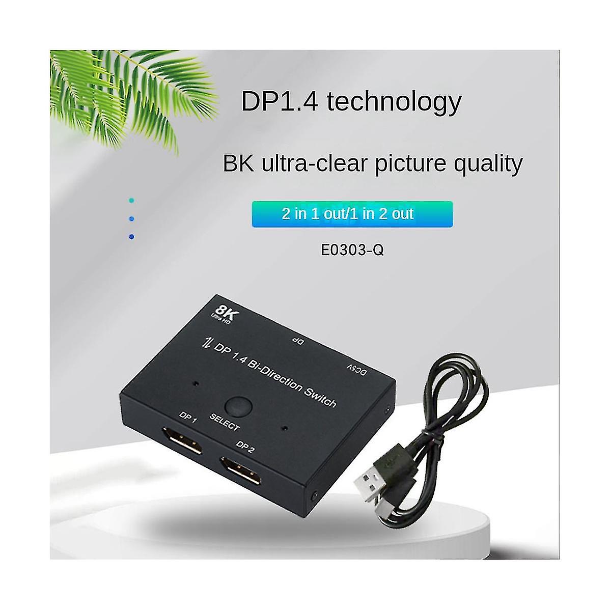 Displayport Switch Ultra Hd 8k Bi-directional Dp 1.4 Switcher Splitter 2 In 1 Out 1 In 2 Out Suppor