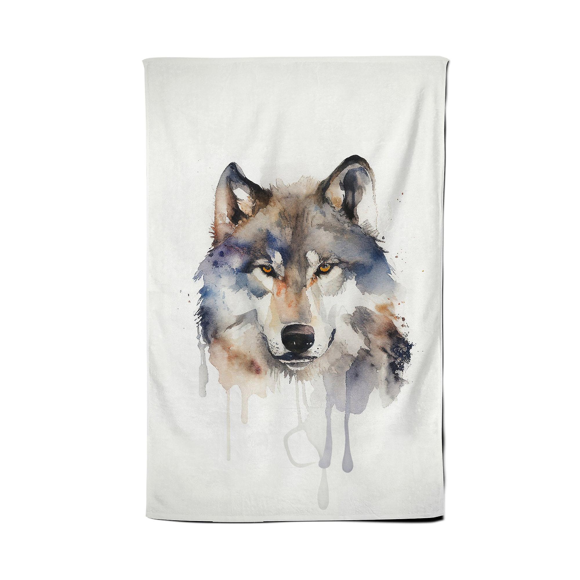 Wolf Watercolour Tea Towel