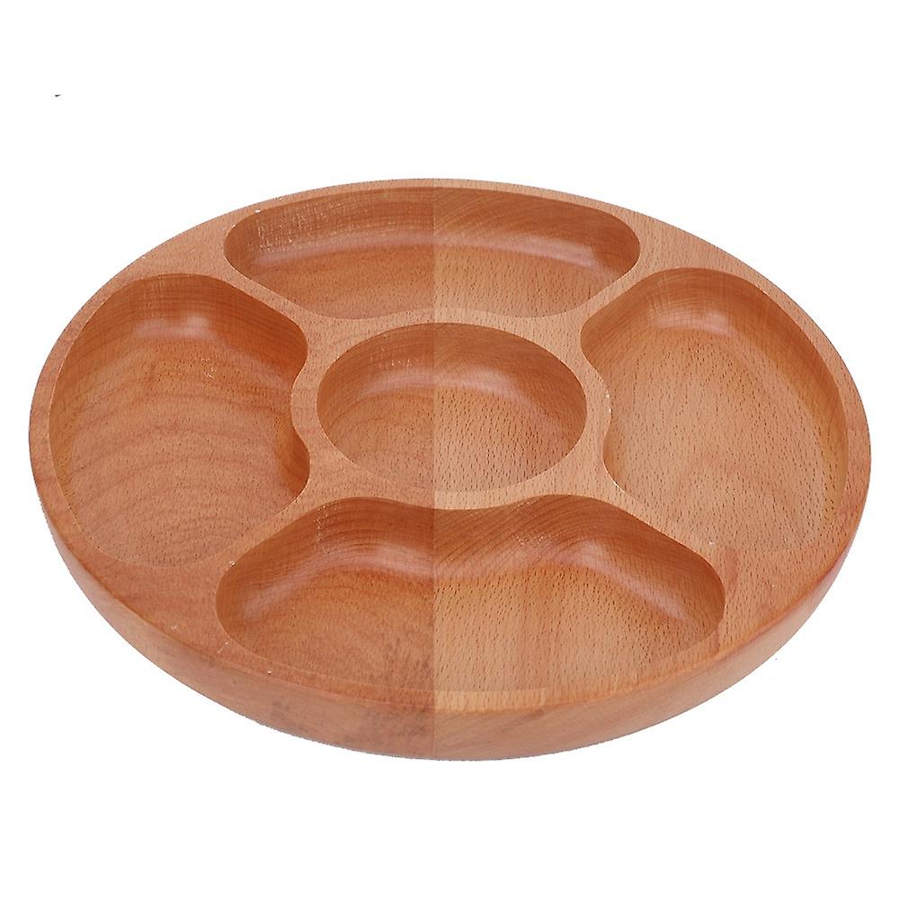 Heaveant Sub-grid Dish, Wooden Round Shape Food Divided Plate Dessert Snack Sub-grid Dish Tableware Tray(30cm)