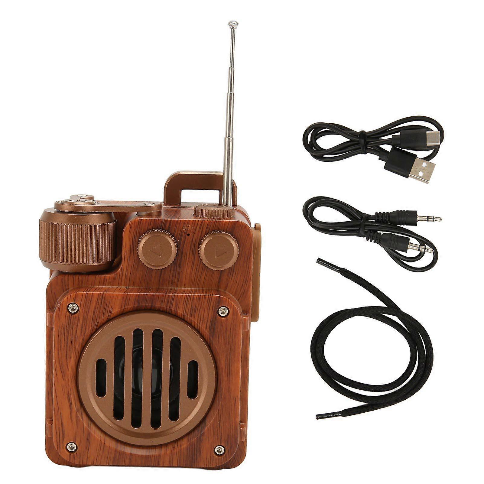 Retro Bluetooth Speaker Radio Wood Grain HiFi Lossless Sound Supports U Disk Memory Card Bluetooth Speaker with FM Radio