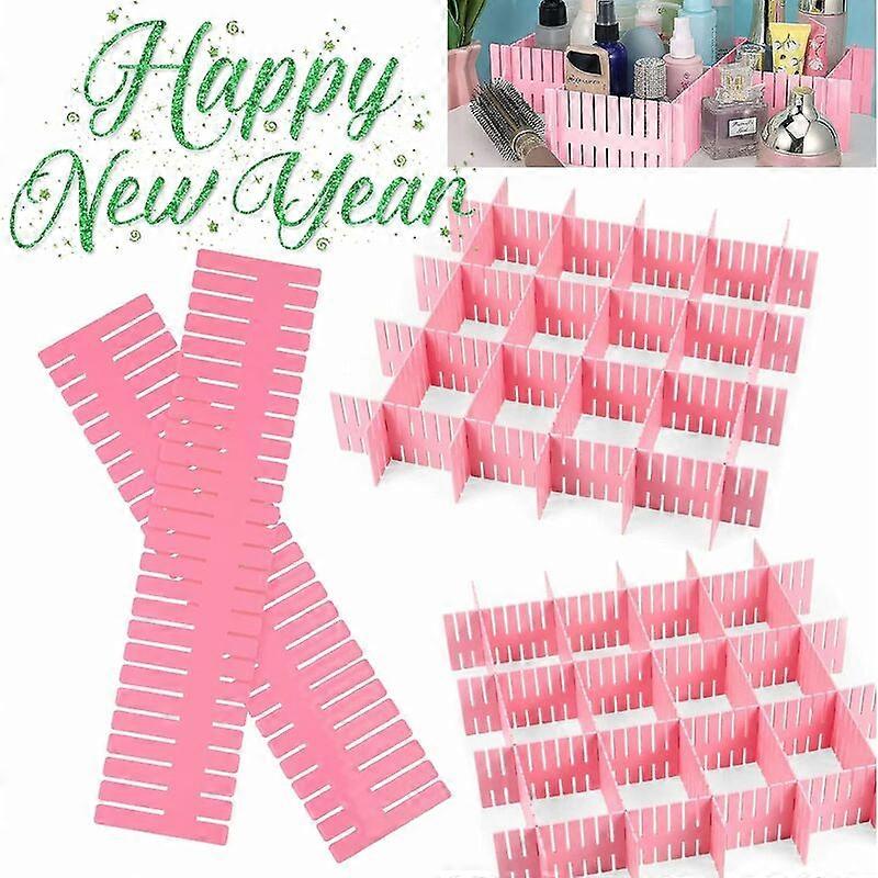 Drawer Divider, Adjustable Grid Drawer Divider, DIY Drawer Organizer Suitable for Underwear/Socks/Office Supplies/Cosmetics Storage Rack (Pink, 12pcs)