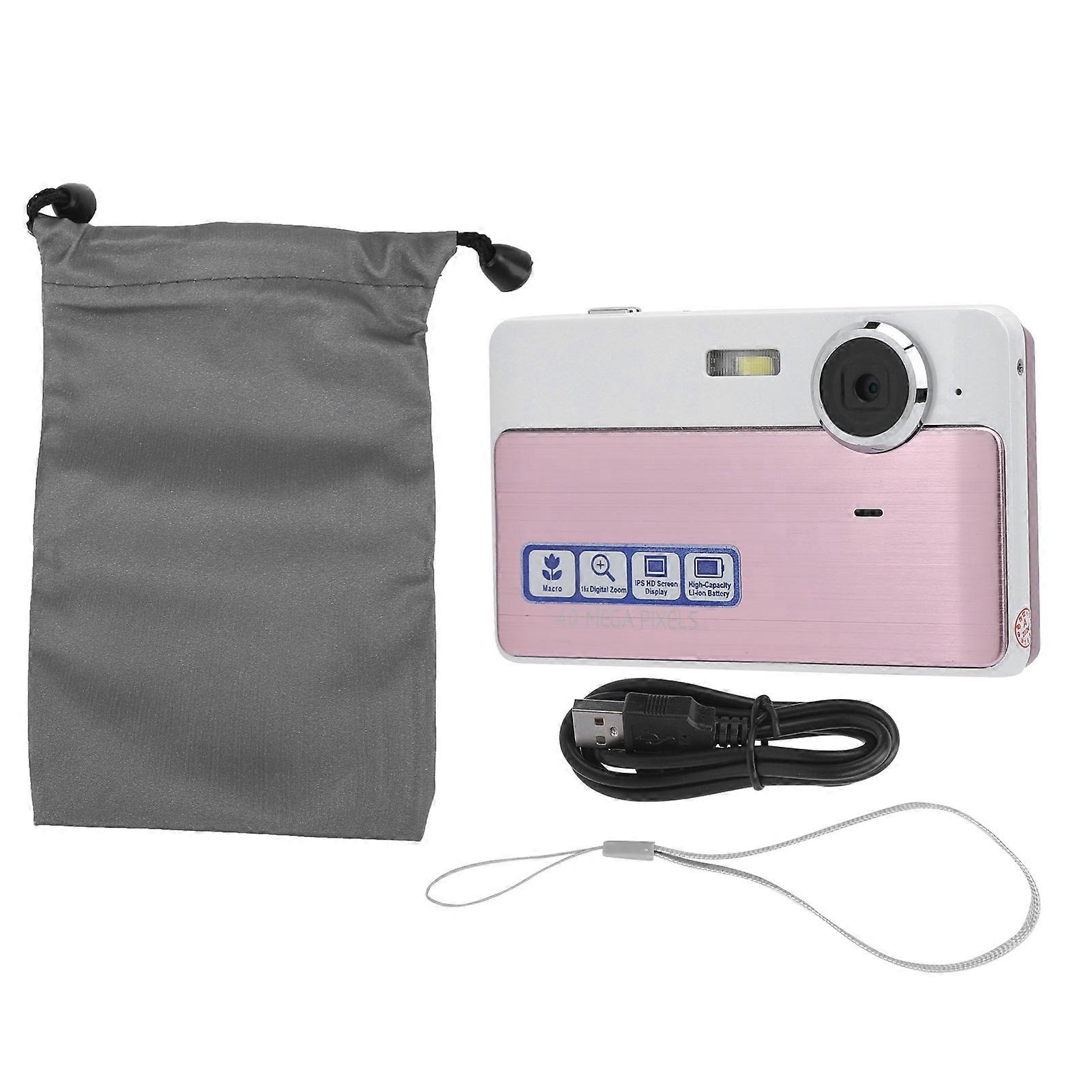 40MP Digital Camera 2.4 Inch IPS Screen Mini Video Camera with 16x HD Digital Zoom 32GBPink NO.2974