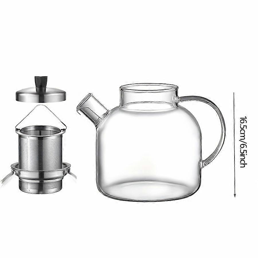 1500ml (52oz) Glass Teapot With Removable Infuser, Stovetop Safe Large Tea Pot, Blooming And Loose Leaf Hand Crafted Kettle With Stainless Steel Infus
