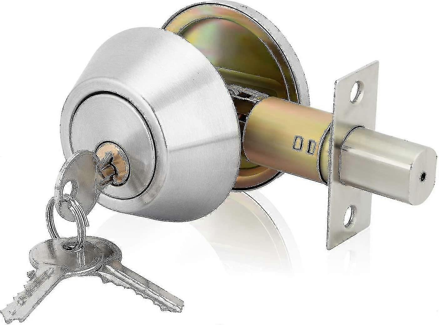 Cylinder Satin Nickel Single Deadbolt Door Lock, Security Night Latch With Keys D101