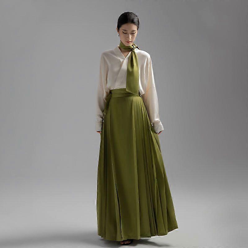 Nouveau Hanfu Femmes 2023 Printemps Chemise à manches longues à col croisé + jupe longue verte 2pcs Sets de mode Ensembles chinois vintage Hanfu Sets 2pcs Set