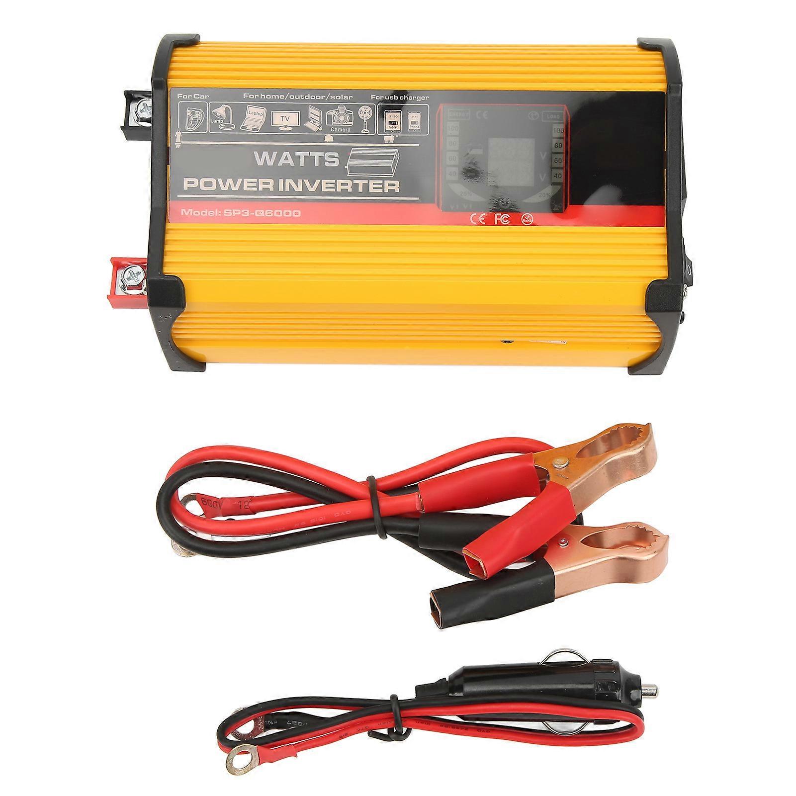 Modified Sine Wave Inverter 12v To 220v Power Inverter Charger Lcd Display Dual Usb Output For Rv Truck Yellow
