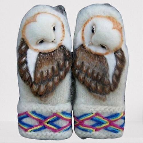 Hand Knitted Wool Nordic Mittens With Owls