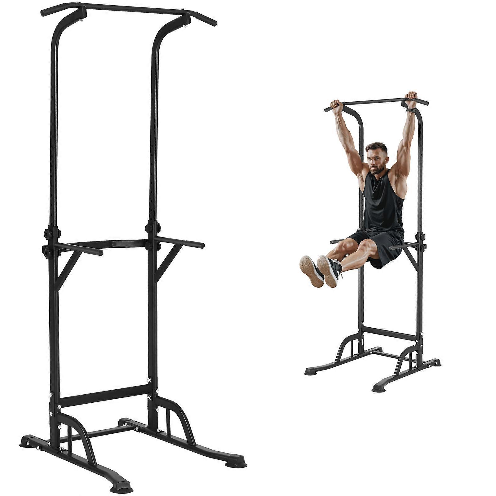 Power Tower Dip Station, 10-Level Height Adjustable Pull Up Bar Stand, Multi-Function Strength Training Workout Equipment with 4 Suction Foot Covers, 