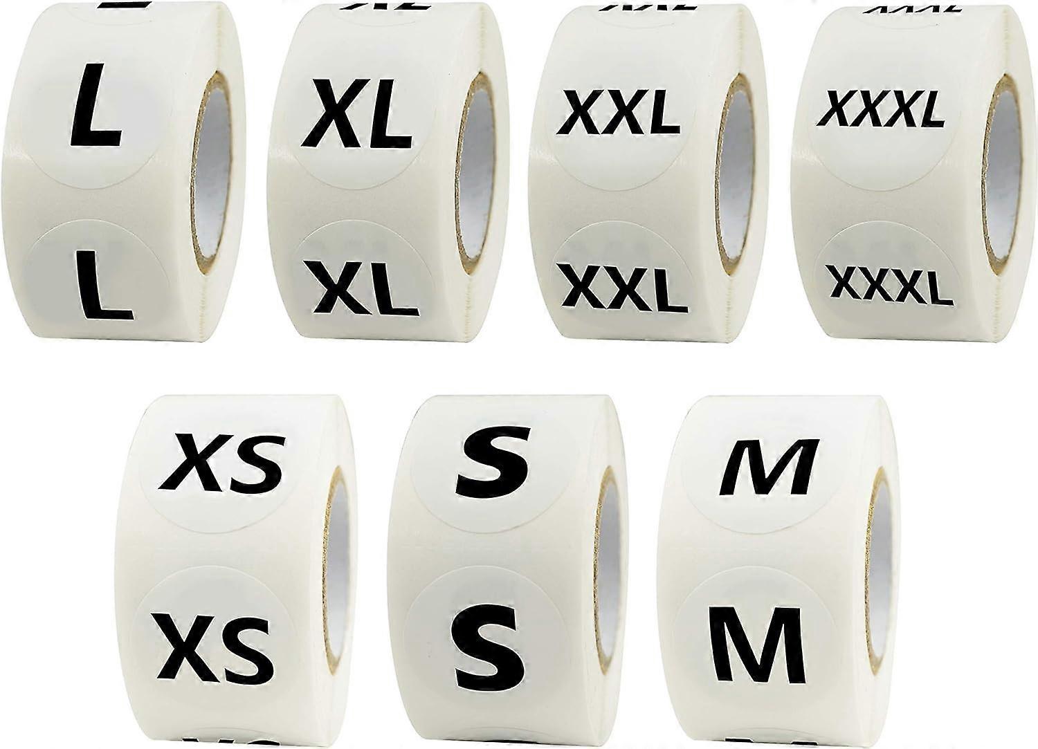 3500 Round Clothing Size Labels Stickers in 7 Sizes (XS, S, M, L, XL, XXL, XXXL) 2.5cm