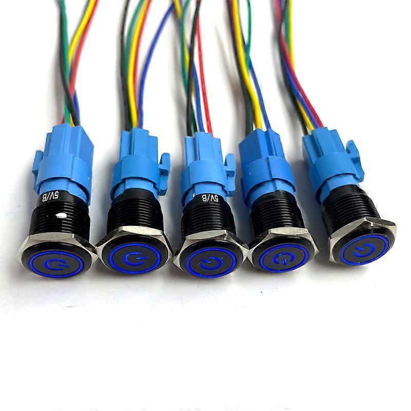 16mm Black Push Button Light Switch Waterproof illuminated Led Metal Momentary Latching Switches 5v 12v 220V 5PCS With connector