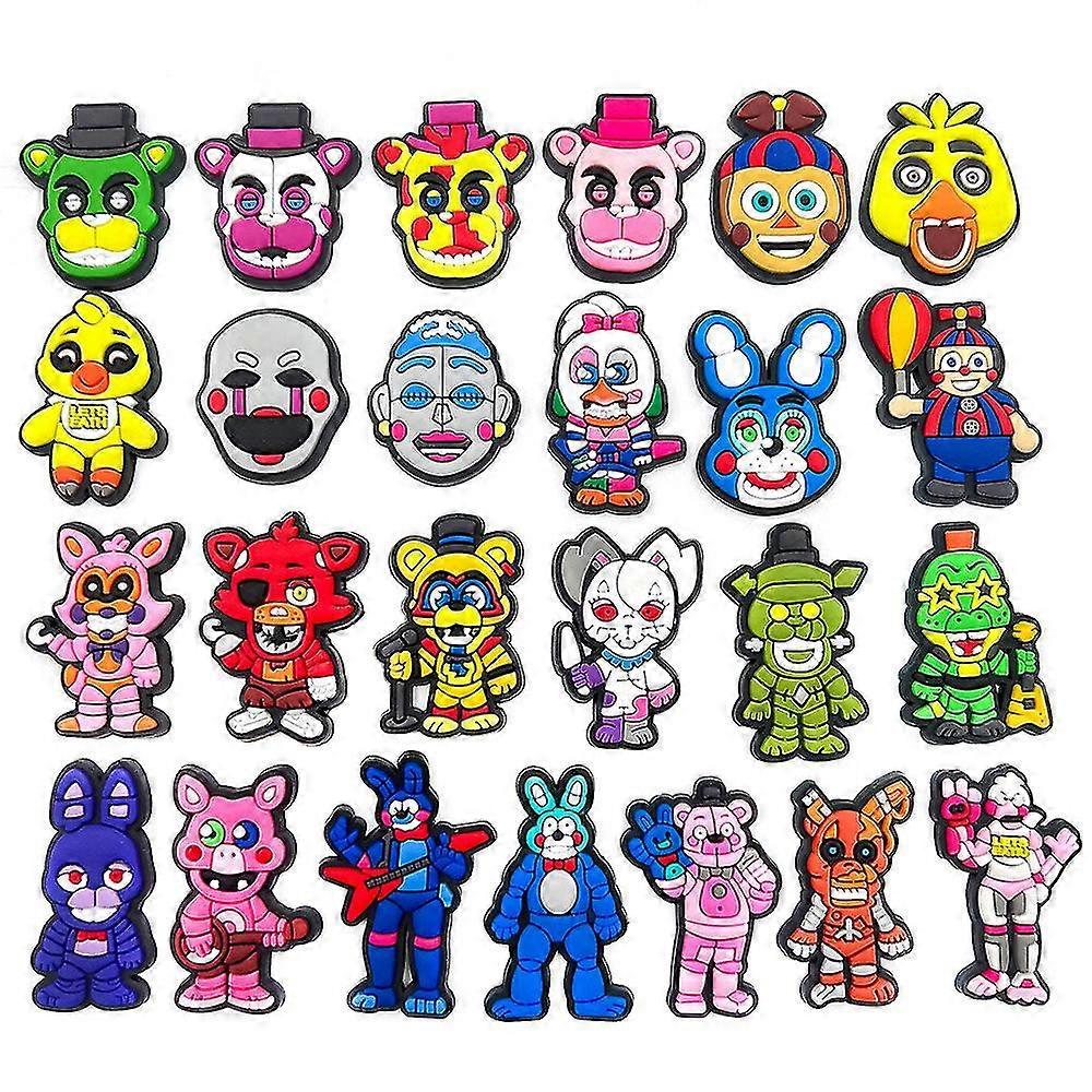 フレディのFNAFホラーゲームクロックスチャーム2024ジビッツクロッグサンダルデコレーションシューズアクセサリーキッズティーン大人パーティーフェイバーでの25個5泊