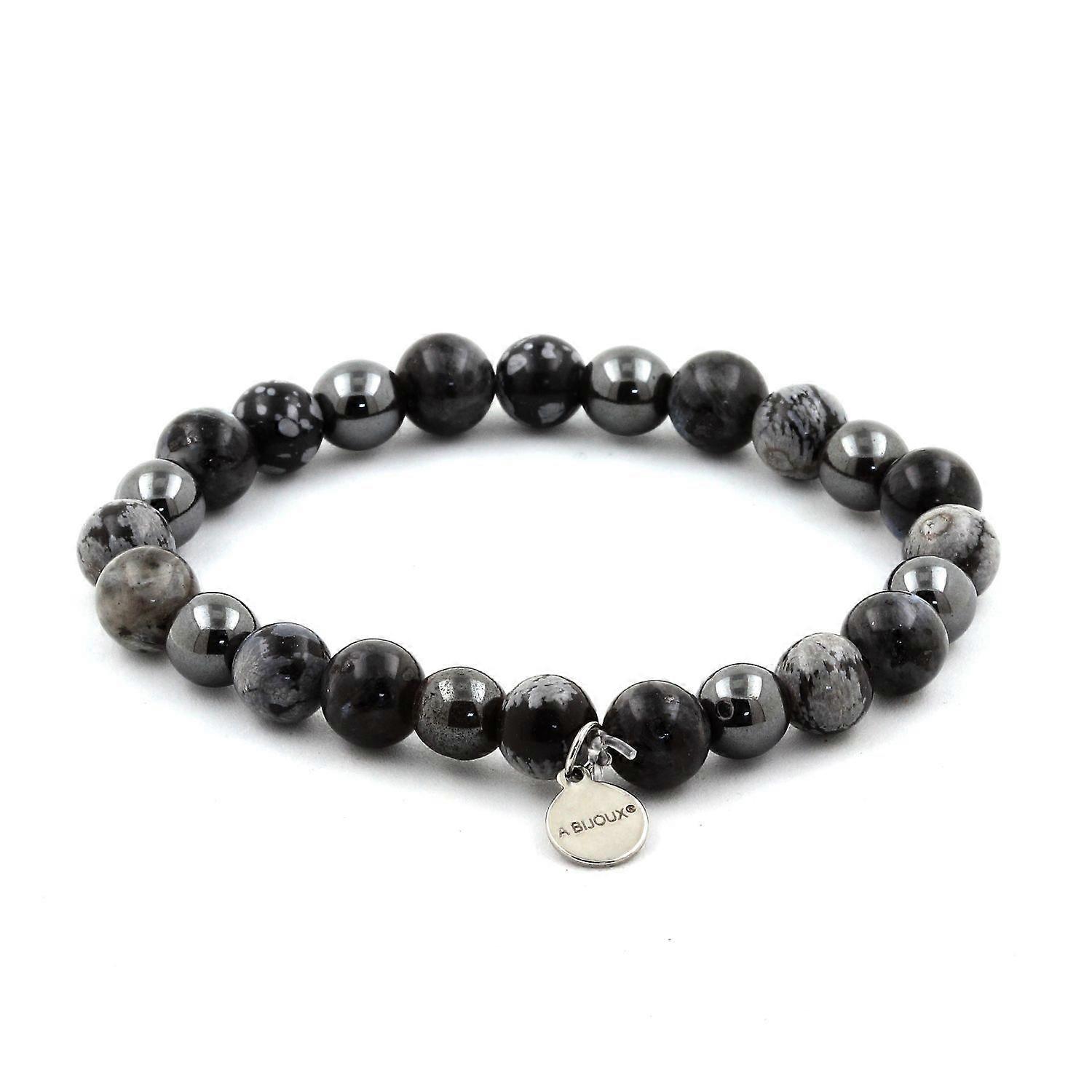 Snowflake Obsidian + Hematite + Labradorite Beaded Bracelet 8 mm