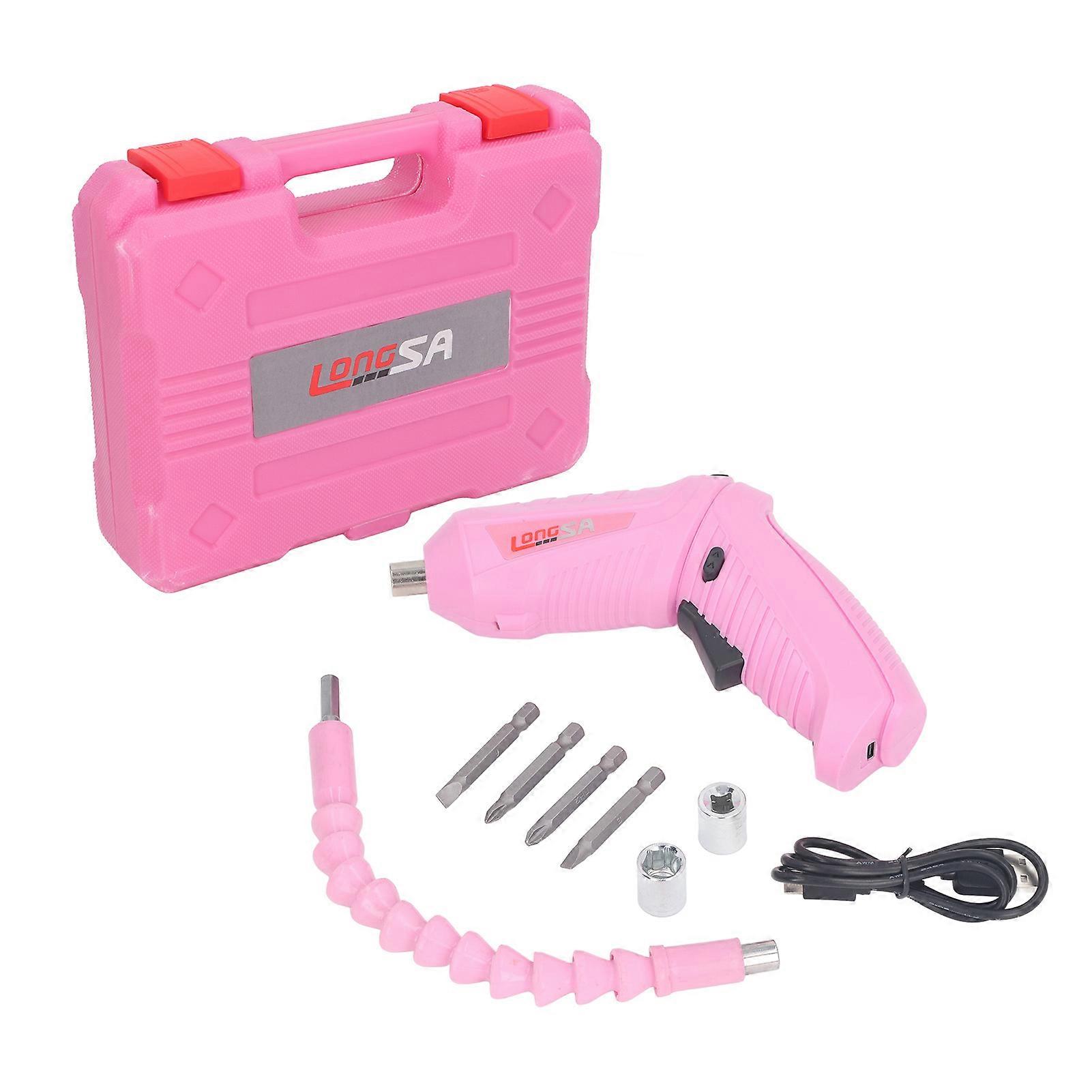 Electric Screwdriver Set CW CCW 180 Rotatable Folding Rechargeable USB Screw Driver Set with LED Light Pink 3.6V