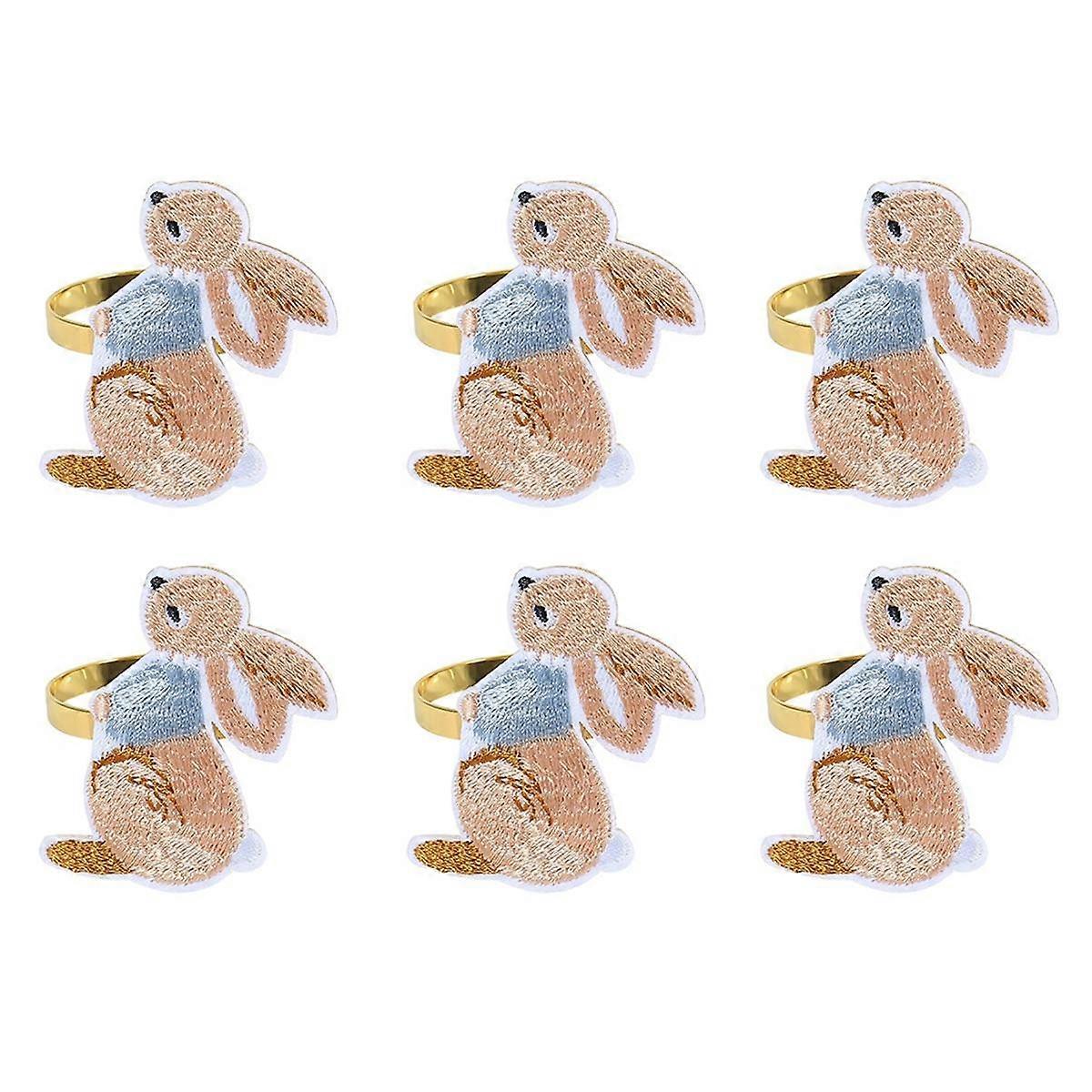6PCS Easter Napkin Rings, Easter Designed with Bunny ,Holiday Napkin Holders for Dining Easter Part