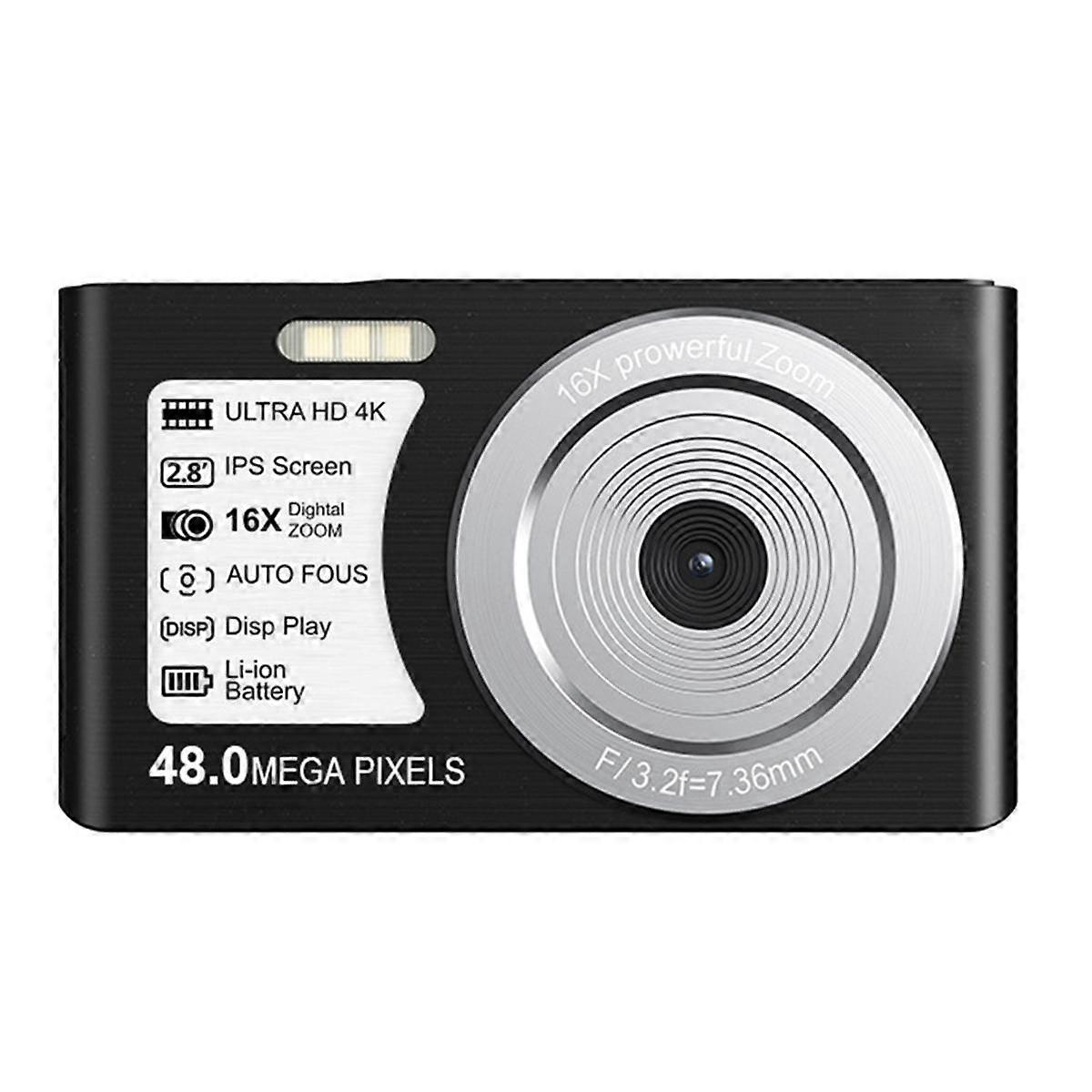 48MP 4K Mini Digital Camera 16X Zoom Autofocus Webcam Filter Wide-Angle Anti-Shake Built-In Fill Li