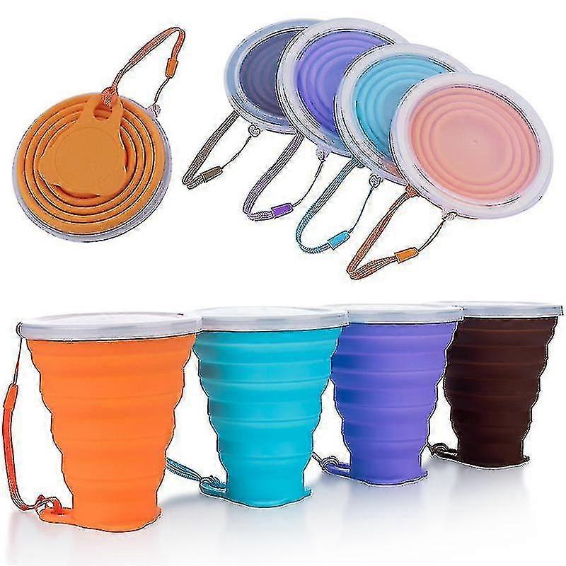 Foldable Cup Collapsible Silicone Cups With Plastic Sealing Lid Reusable Portable Cup Set
