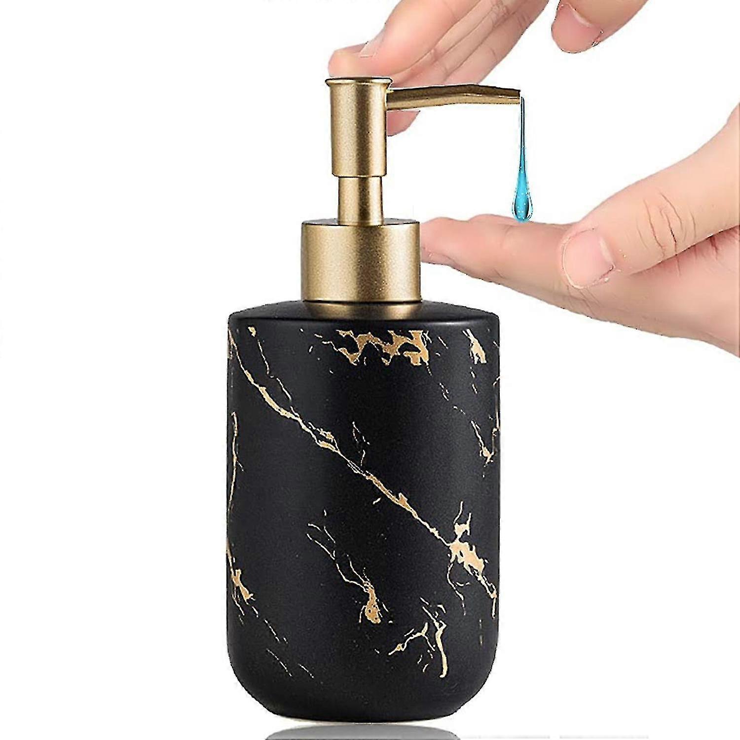 Soap Dispenser 300ml Marble Texture Ceramic Soap Pump Black