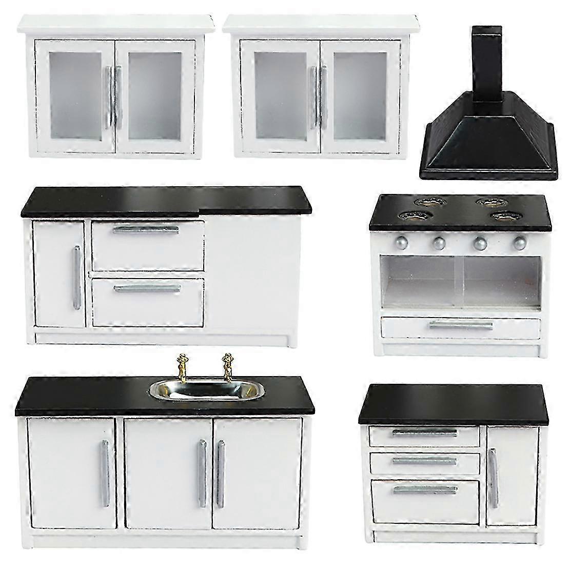 1:12 Mini Küche Szene Weiß Küchenmöbel Range Dunstabzugshaube Carbinet Kochfeld Zubehör