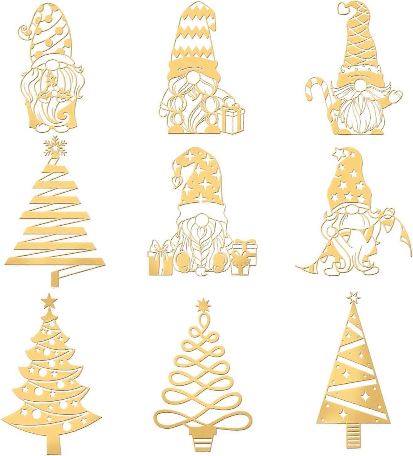 9pcs 1.6x1.6 Inch Christmas Theme Stickers Dwarf Stickers Self Adhesive Gold Metal Stickers Christmas Tree Metal Gold Stickers for Scrapbooks DIY Resi
