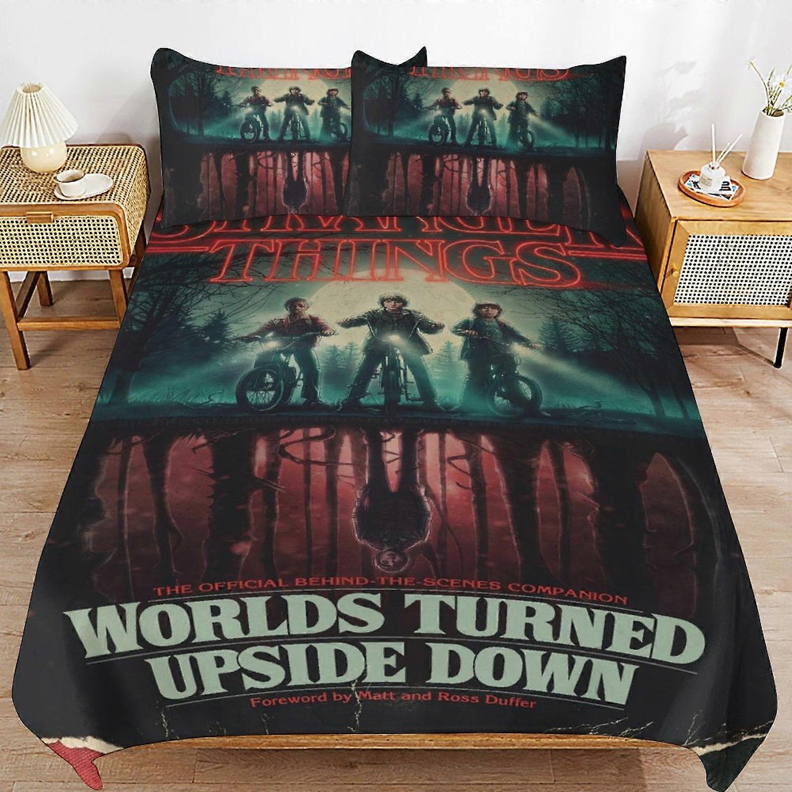 v4690 Lakan Sängkläder Stranger-Things 3 PCS Komfortset med 2 örngott, Stranger-Things sängkläder set lakanset för barn vuxna, All Season Lightw