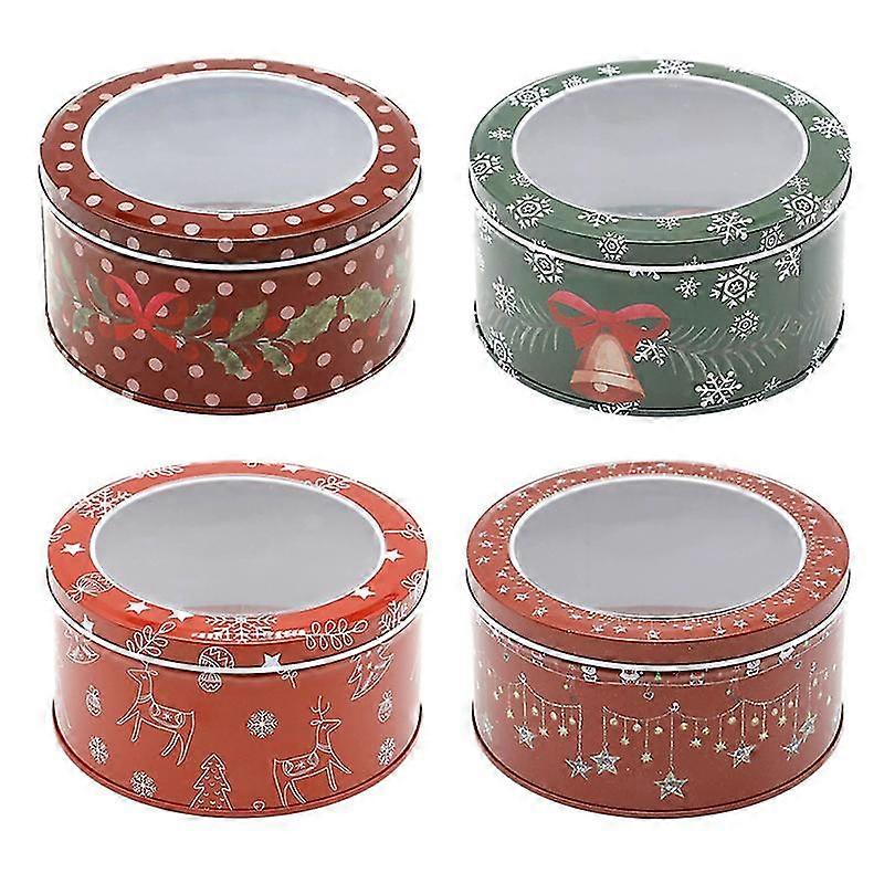 1 Set 4pcs Christmas Cookie Boxes Round Candy Boxes With Window (random Color)