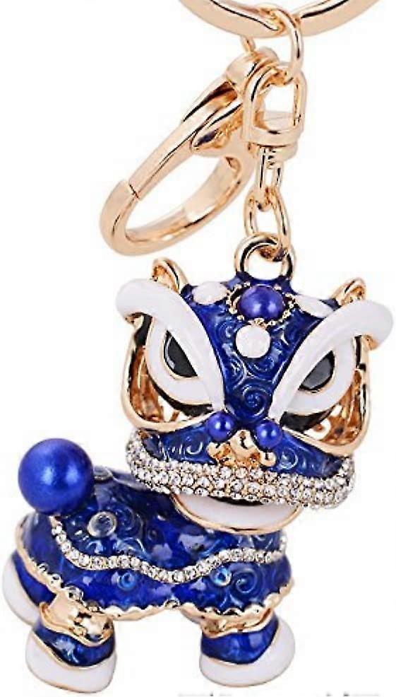 baicccf Chinese Style Keychain Dance Lion Rhinestone Pendant Key Chain Keyring for Car Handbag Charm Creative Gift (Blue)