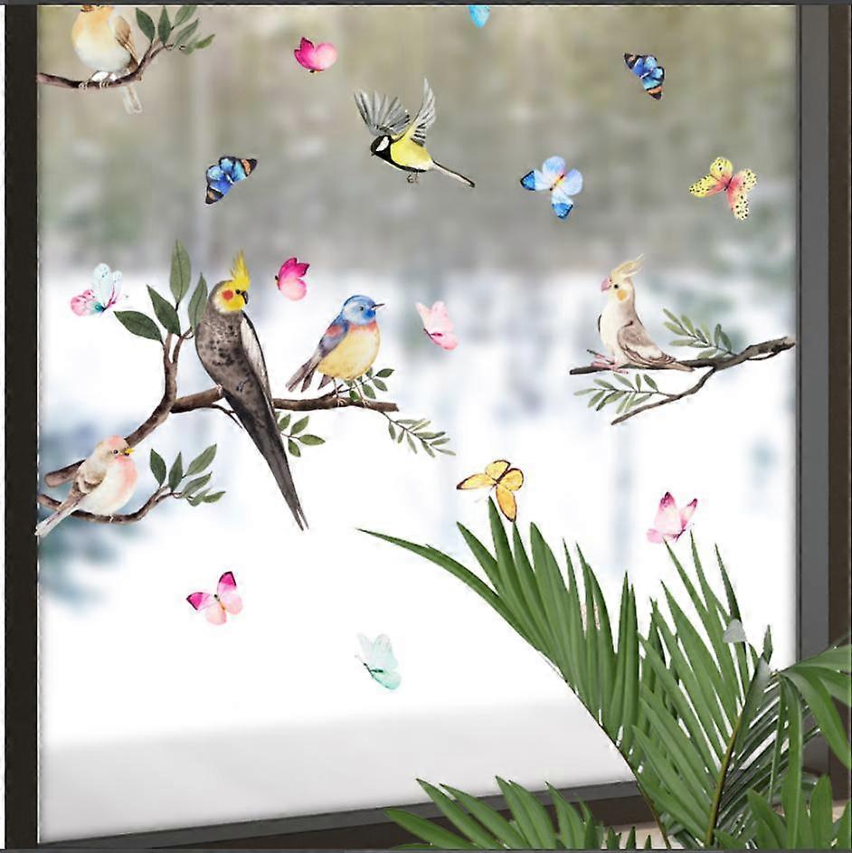 Window stickers BIRDS ENCOUNTER electrostatic I Window decoration Stickers tree branch plants flowers summer I window stickers living room and adult b