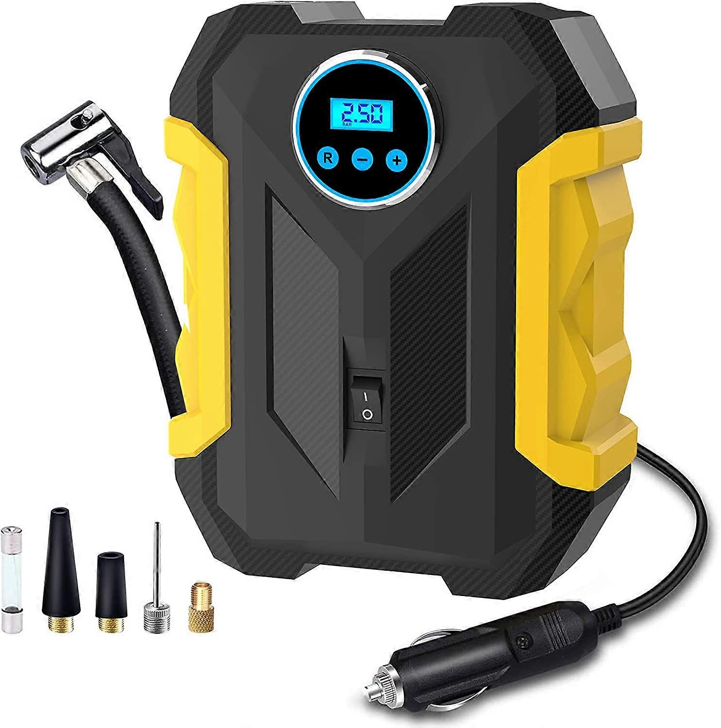 Digital Tyre Inflator Portable Air Compressor,150 PSI 12V Air Pump Tyre Inflation With Tyre Pressure Gauge And LED Light,Auto Shut Off Feature Yellow