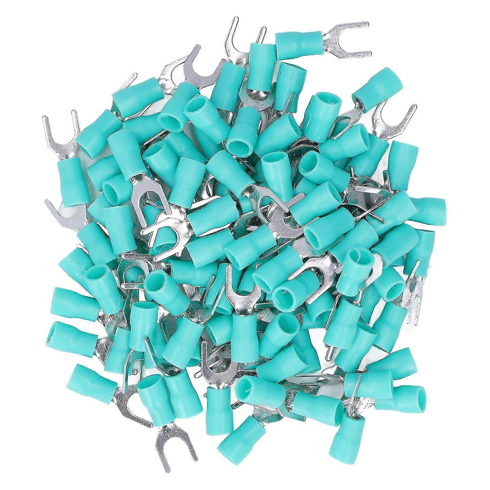 100Pcs Green SV2-5 Insulated Spade U Type Fork Terminals 16-14AWG Wire Connector