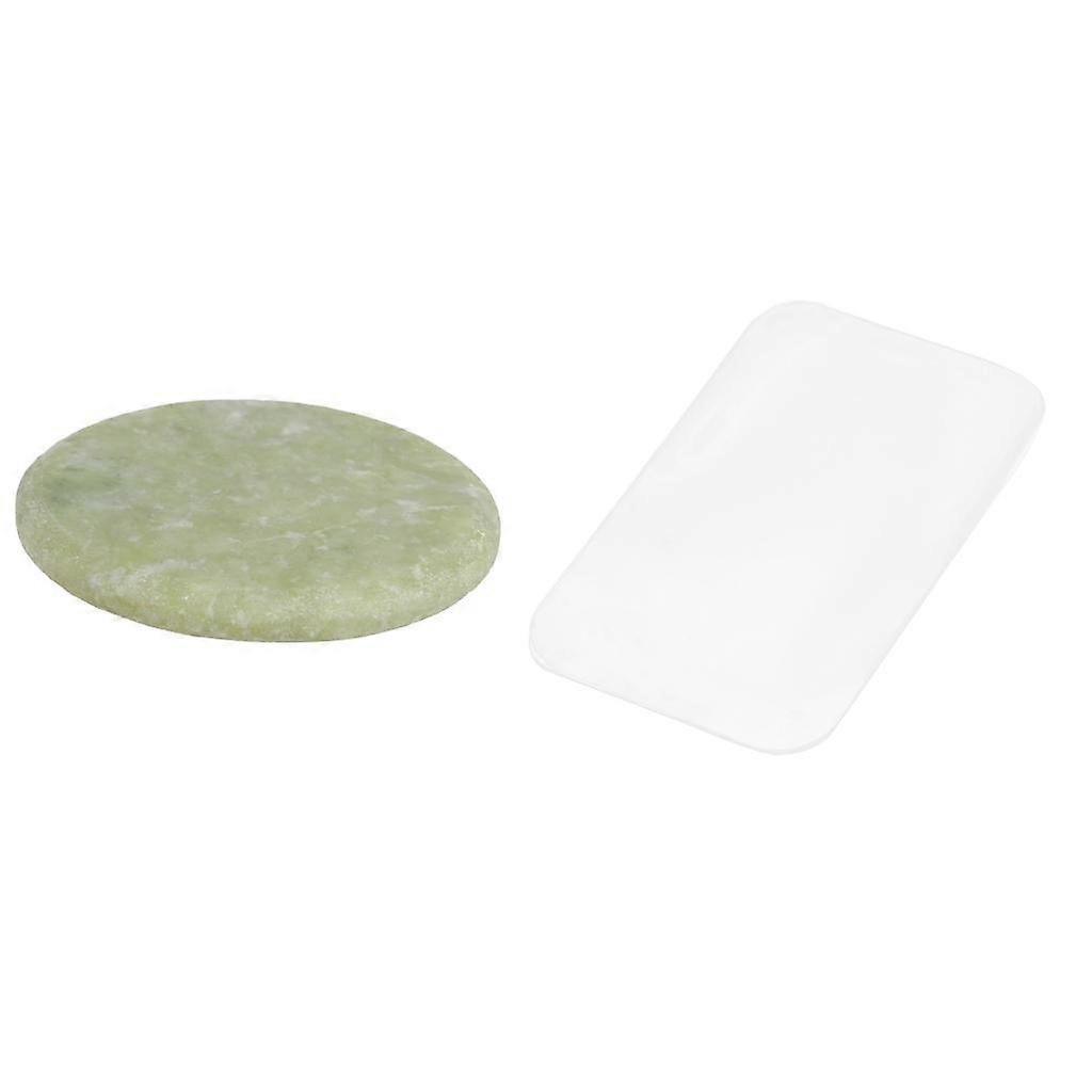 2pcs/set Round Jade Stone Glue Adhesive Holder & Rectangle Clear Silcone Eyelash Pad for Individual Eyelash Extensions