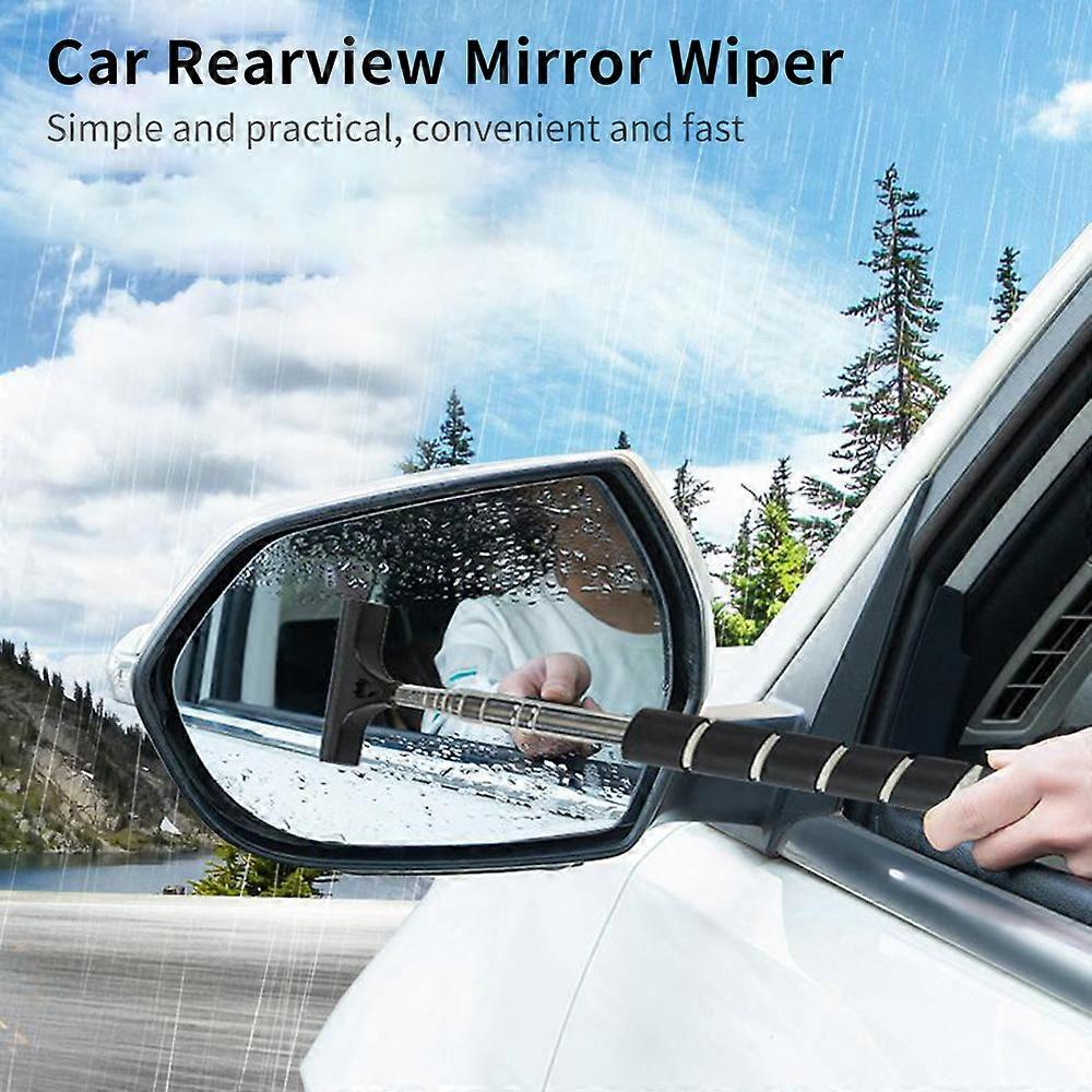 Car Rearview Mirror Wiper, Telescopic Auto Mirror Squeegee Portable Side Mirror Squeegee Cleaning Brush for Glass Window Windshield, Green