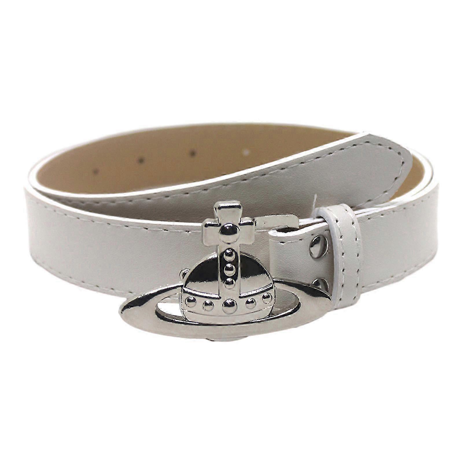 Ceinture en cuir et alliage avec boucle Saturne, style élégant et ajustable, idéale pour les rendez-vous