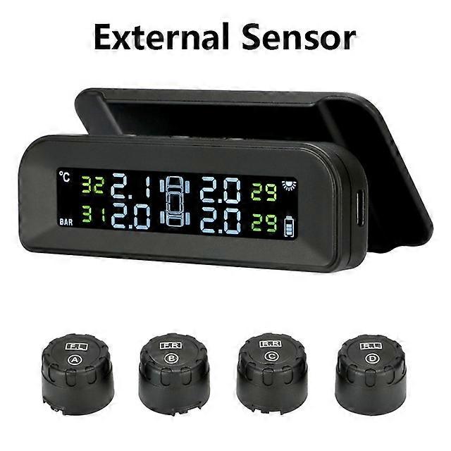 Smart car TPMS tire pressure monitoring system solar digital clock LCD display car tire pressure temperature safety alarm system