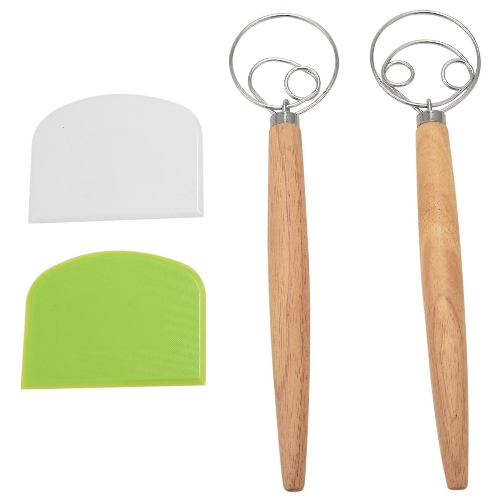 Danish Dough Whisk Hand Mixer,2Pcs Stainless Steel Dough Mixer with 2 Dough Scrapers for Pizza Dough,Sourdough Bread,Etc