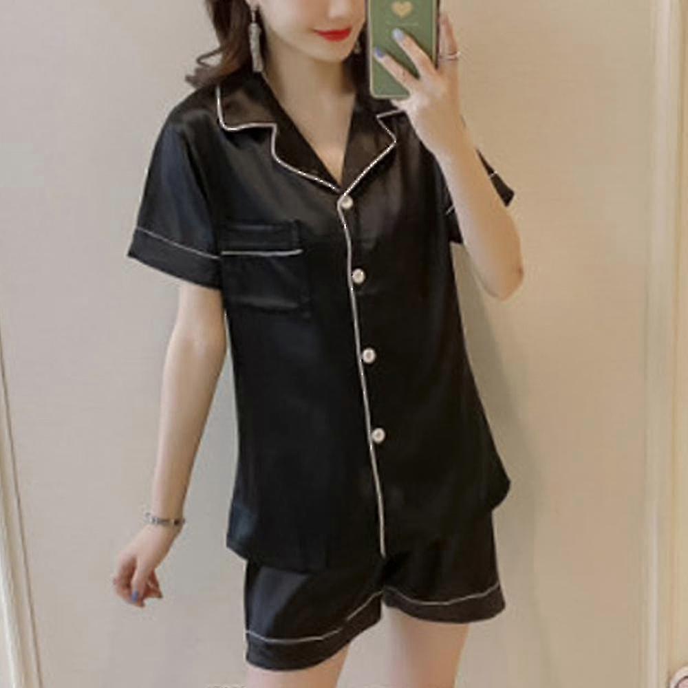 Kadın Kısa Kollu İpek Saten Pijama Şort Seti Gecelik