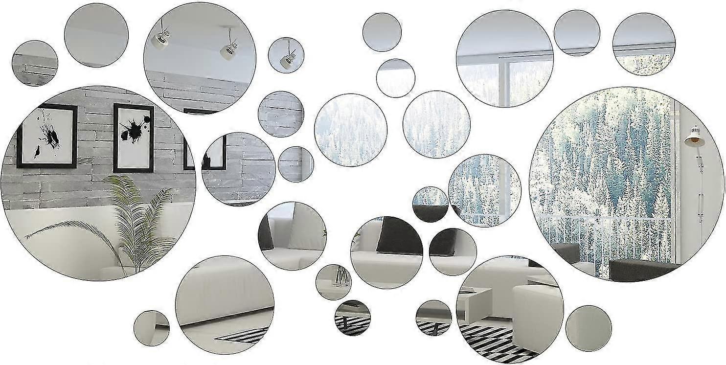 28 Pieces Home Decoration Round Circle Mirror Wall Sticker