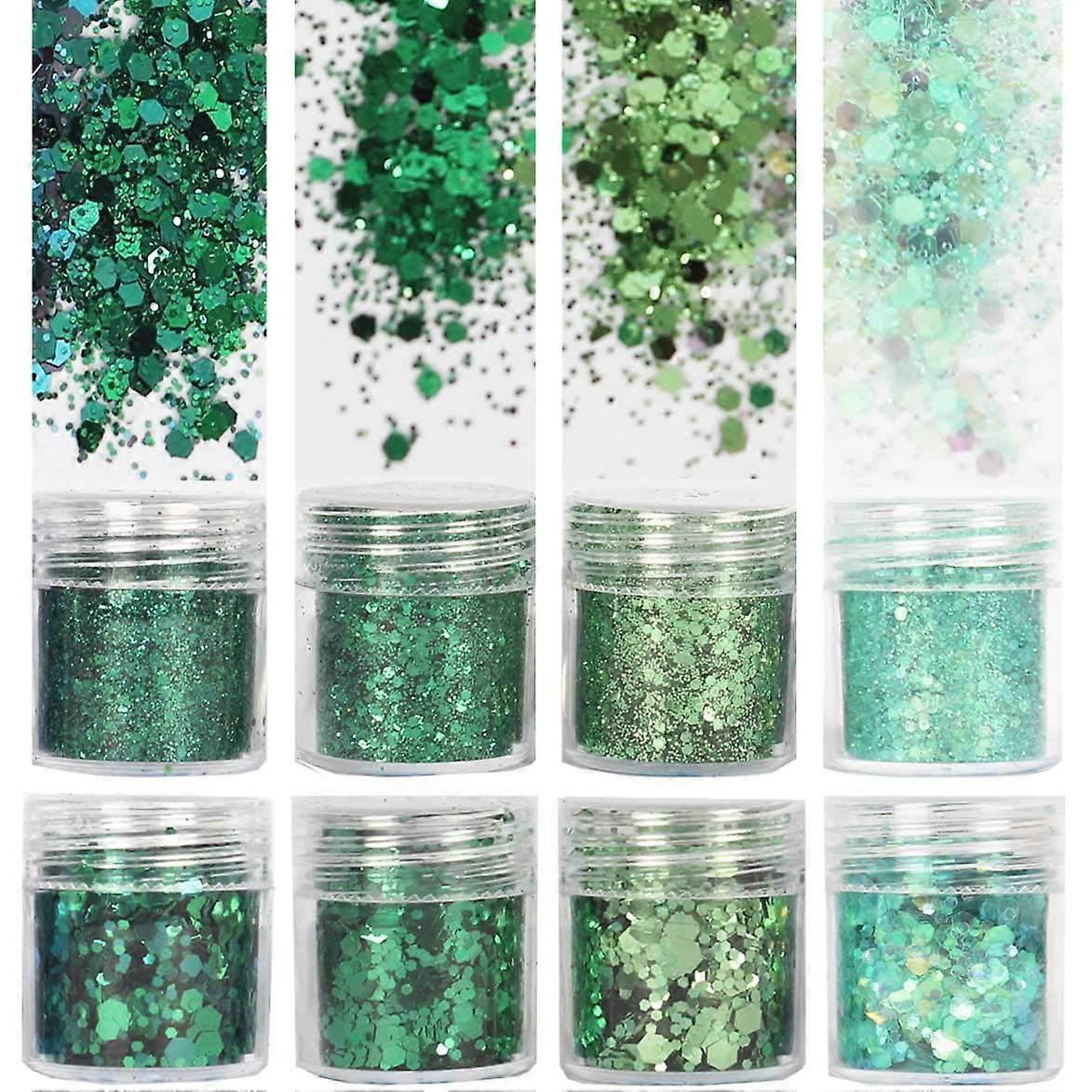 KATEA 8 Boxes 10ml Holographic Mermaid Dreams Green Chunky Glitter St. Patrick's Day Sequins Iridescent Flakes Hexagon Tips Mixed Paillette Face Eyes