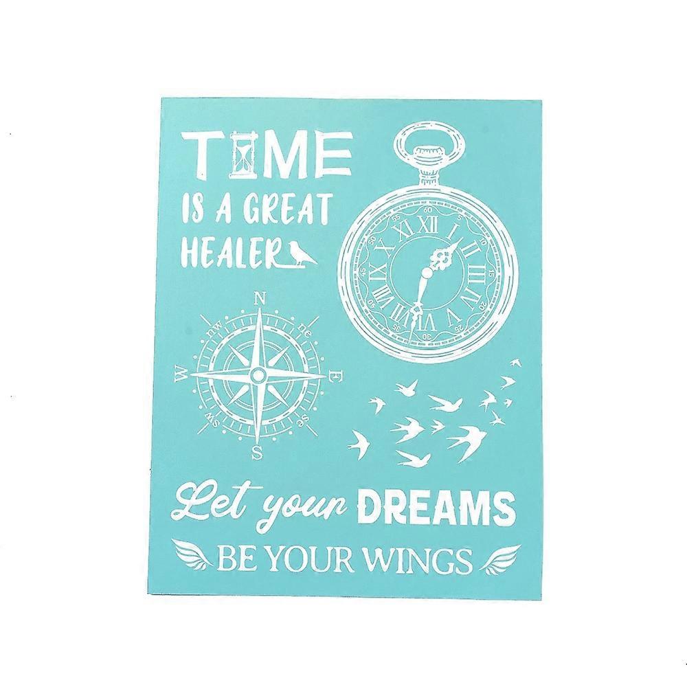 2Pcs Self-Adhesive Silk Screen Printing Stencil for Painting on Wood DIY Decoration T-Shirt Fabric Turquoise Clock Pattern 28x22cm 2pcs/set