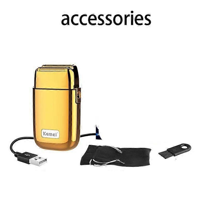 Kemei Pro Barberology Metal Double Foil Shaver Titanium Super Close Razor Cordless Zero Retractable Trimmer for Finishing Gold