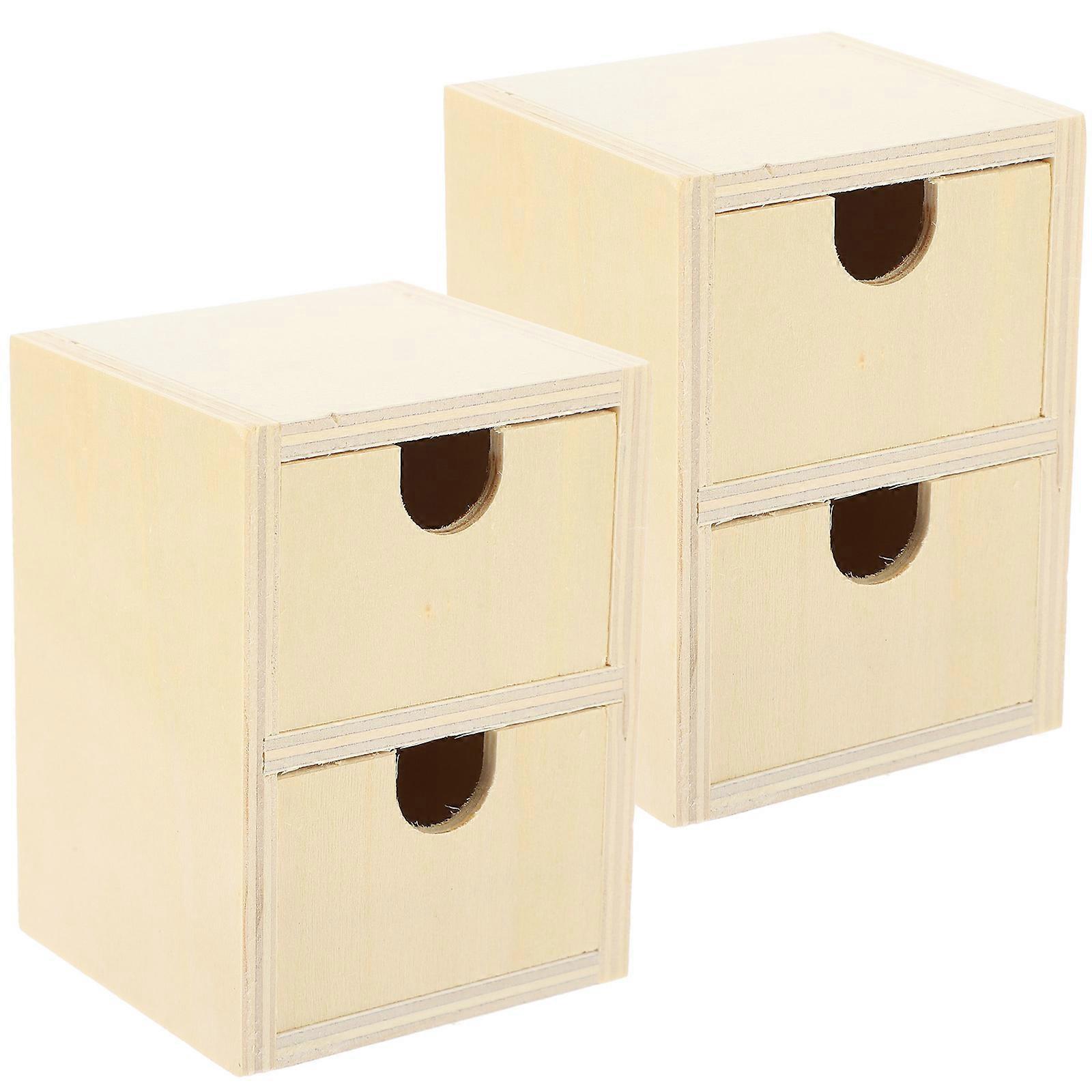 2 pcs Unpainted Wooden Small Drawers DIY Blank Wooden Small Drawers 2 Layers Small Drawers