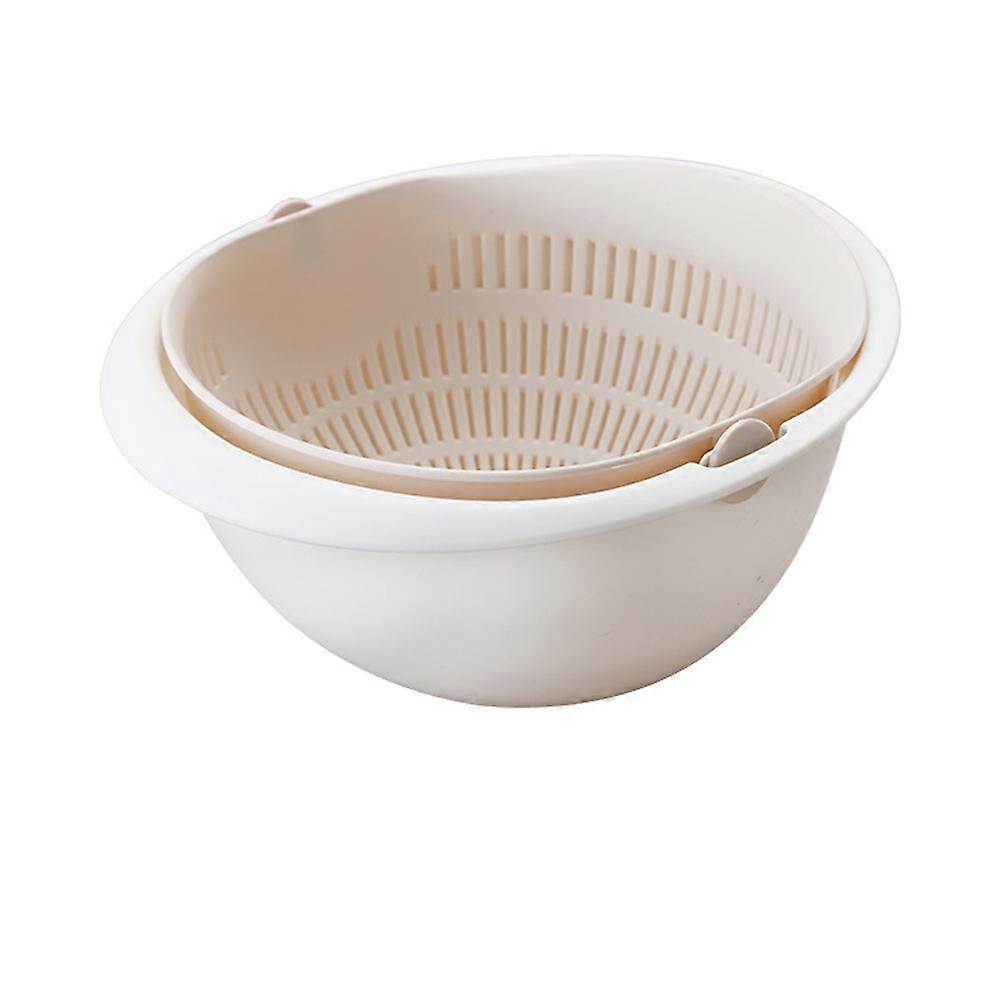 Double-layer Draining Basket Rotating Washing Basket Multifunction Kitchen Drain Basket Multi-purpose Storage Basket Apricot
