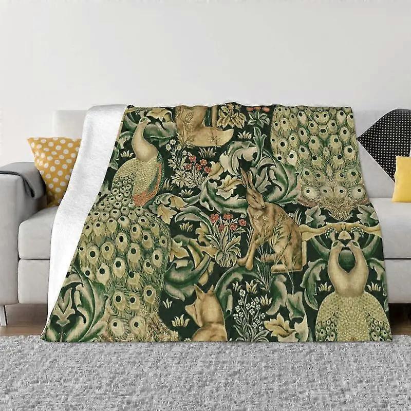 William Morris Style Flannel Blanket Soft and Warm Floral and Bird Patterned Blanket Design 626