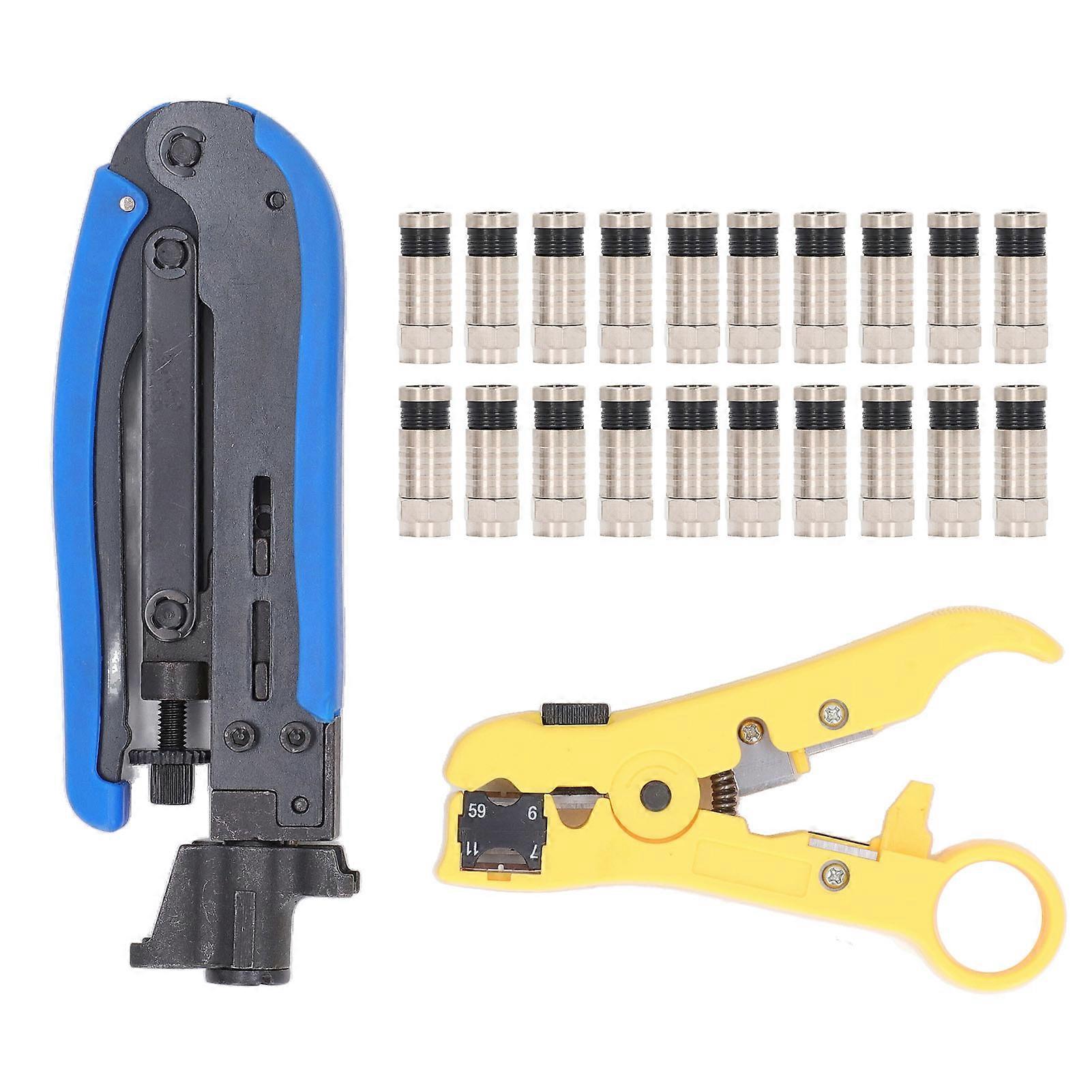 Adjustable Coax Crimper Kit with 20 F RG6 Connectors Tool Steel