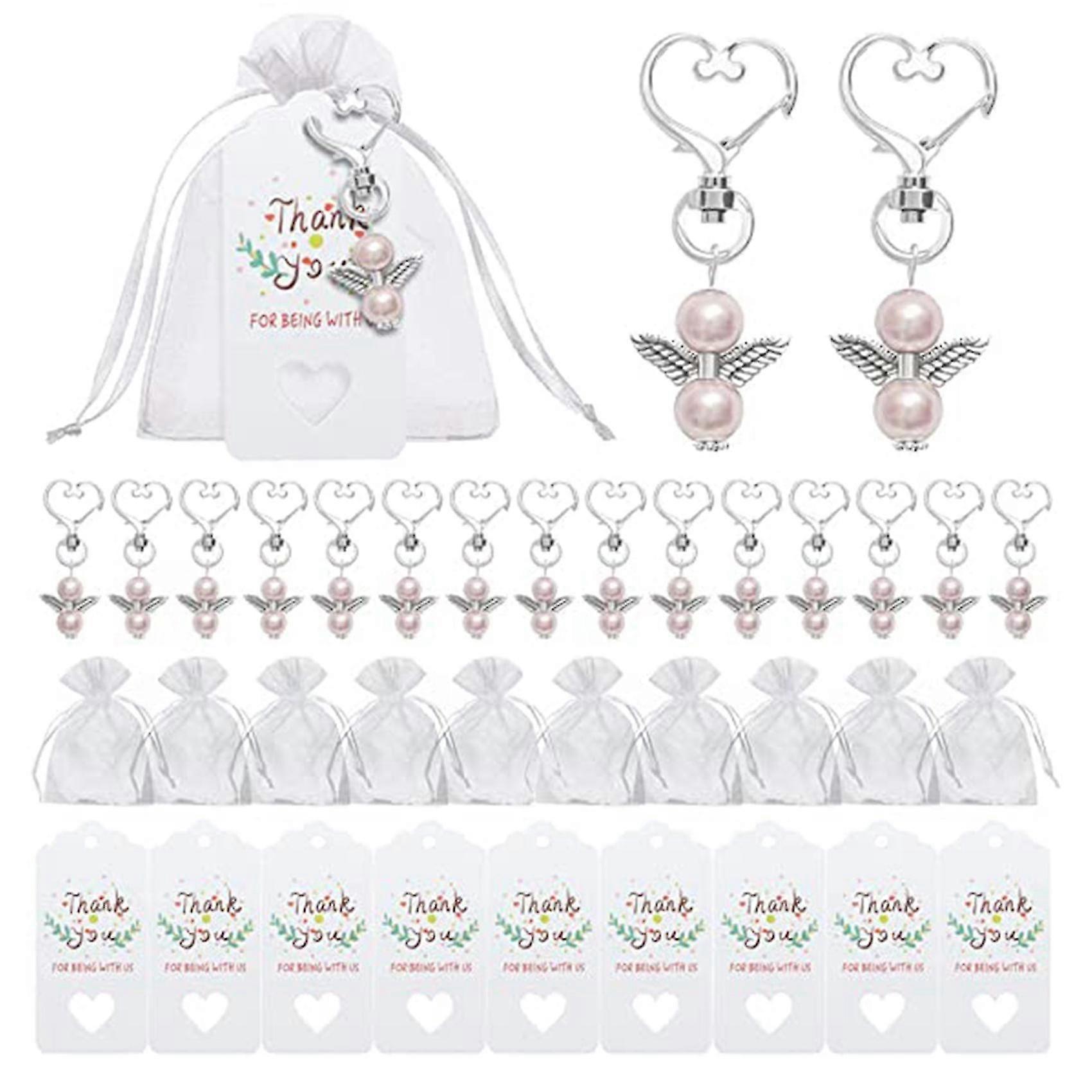 40 Sets Pearl Angel With Heart-shape Keychain Wedding Favor Set,include Angel Pearl Keychains,organ