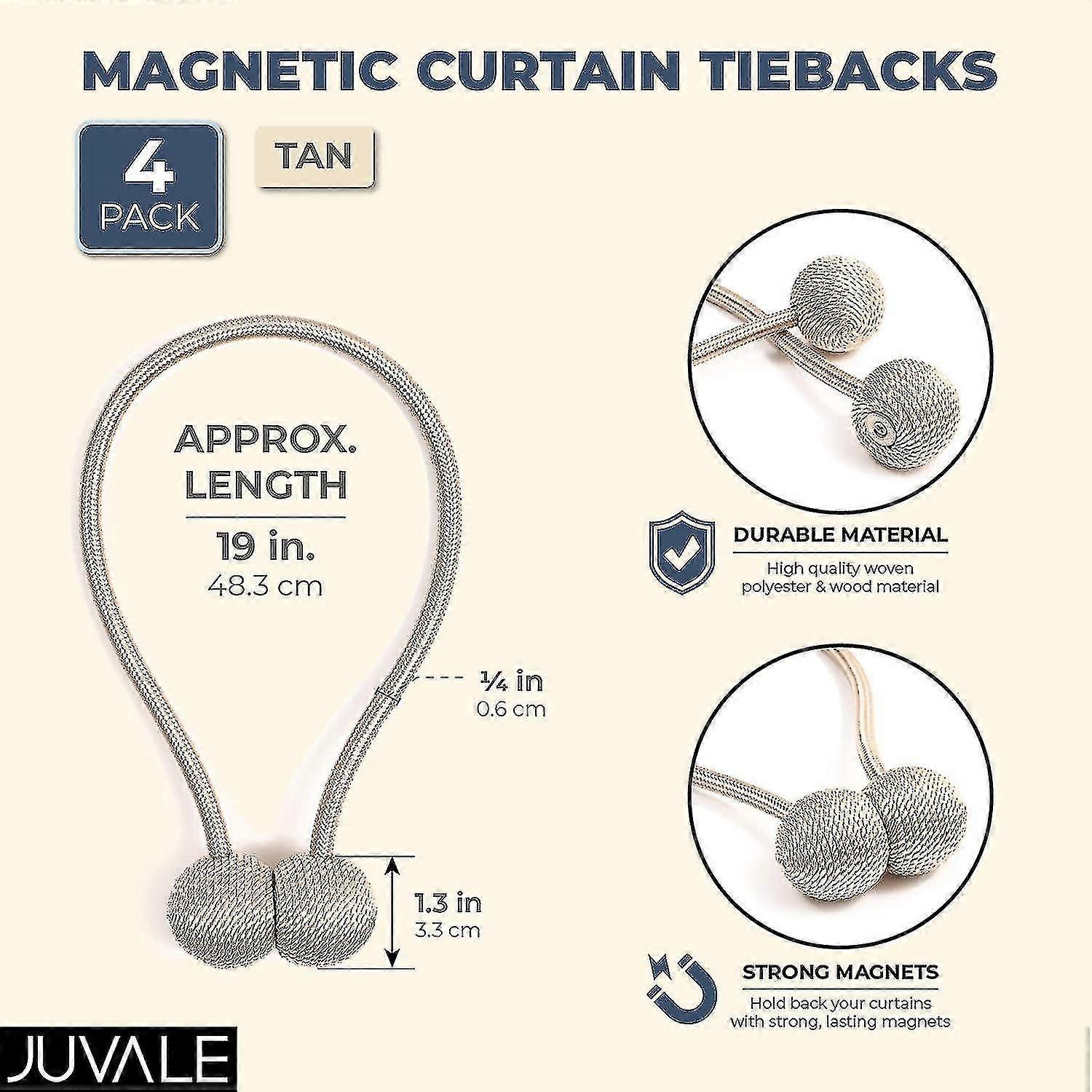 4 Pack Magnetic Curtain Tiebacks, Drape Tie Backs Decorative Holdbacks