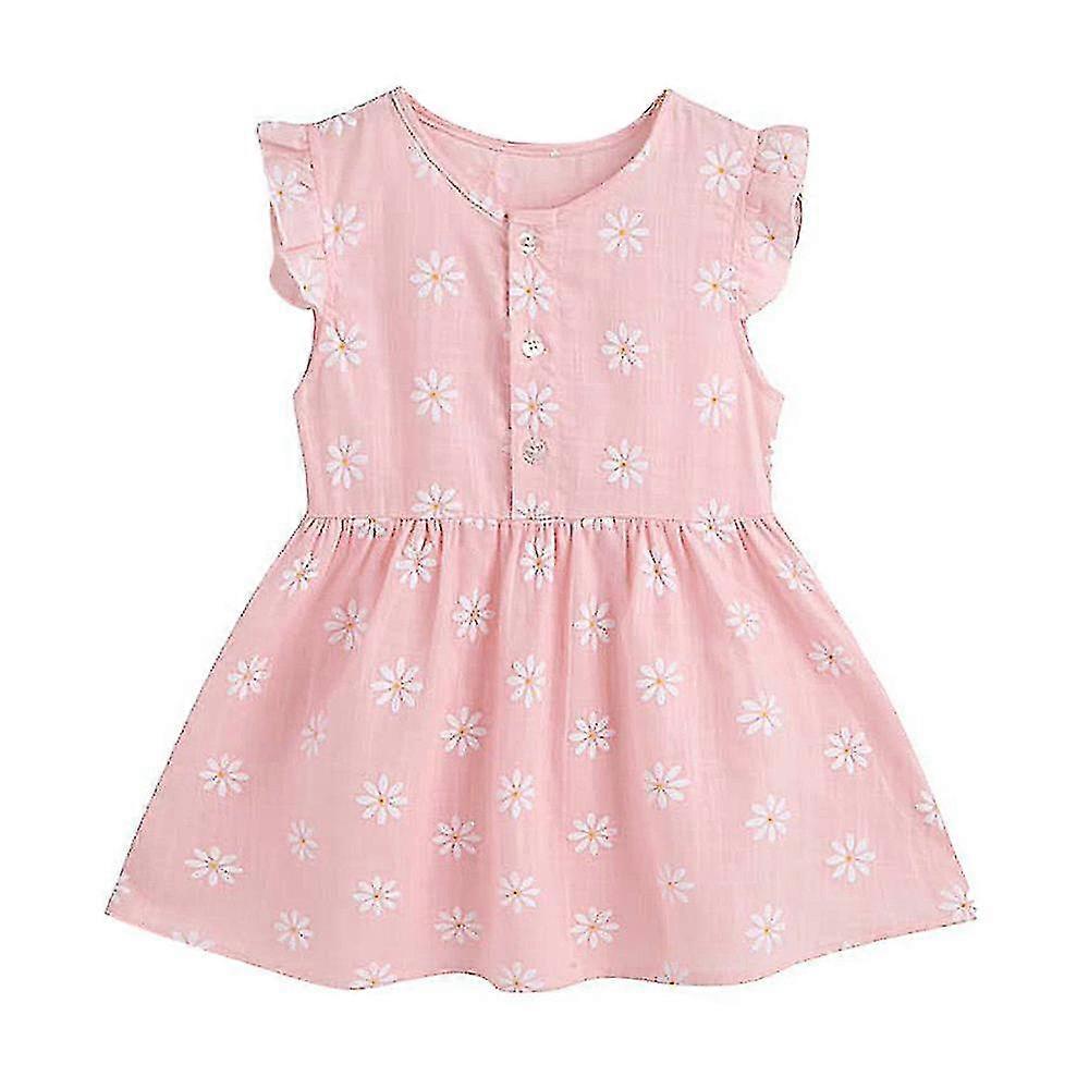 أطفال بنات بلا أكمام ديزي التطريز الكشكشة كم اللباس الصيف شاطئ صن دريس