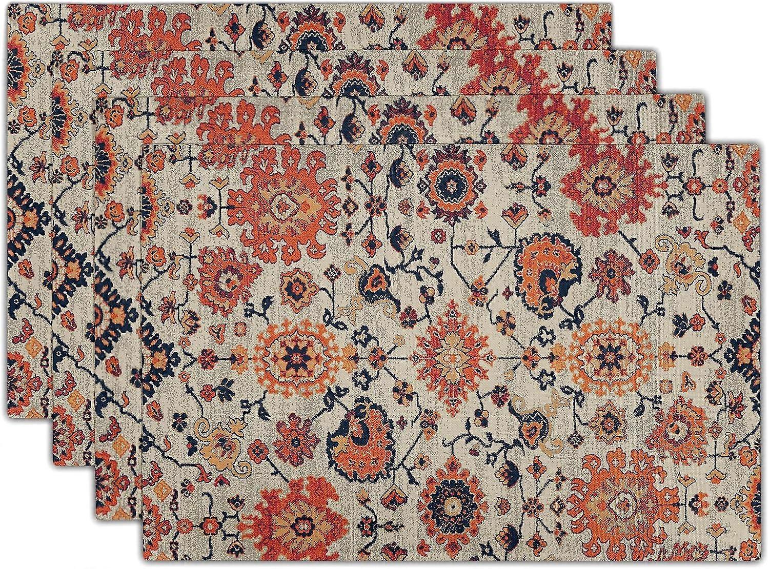Sets de table boho ensemble de 4 12x18 pouces tapis motif ethnique géométrique bleu marine orange imprimé floral tapis de table ferme lin décoratif lieu lavable 