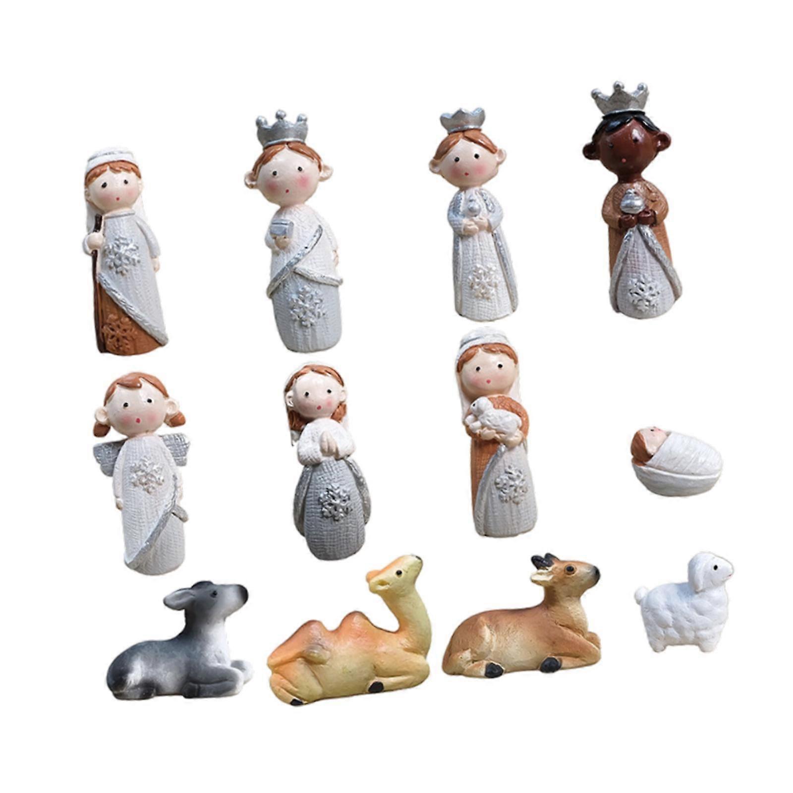 12Pcs Christmas Figurines Nativity Set Christian for Countertop Indoor Shelf