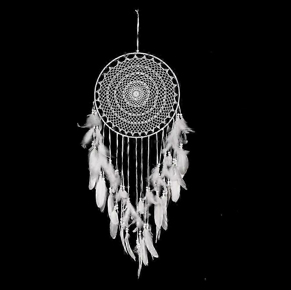 Large Boho Style Dreamcatcher with White Feathers, Macrame Wall Hanging
